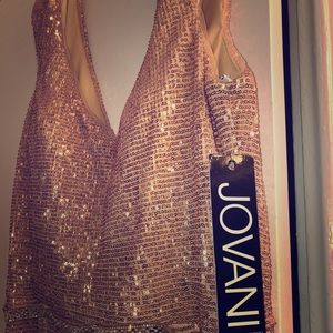 JOVANI Size 14 Long peach sparkling sequins dress